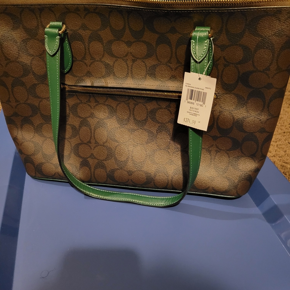 Coach Brown and Green Signature Tote